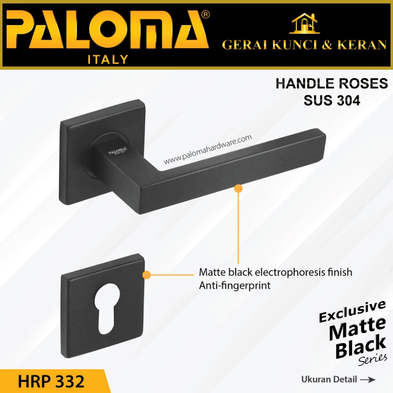 PALOMA HRP 332 HANDLE PINTU ROSES GERARDO STAINLESS HITAM MATTE BLACK