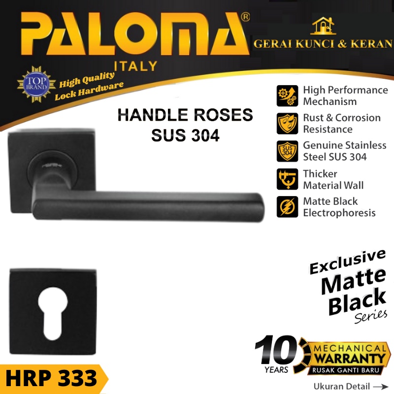 PALOMA HRP 333 HANDLE GAGANG PINTU RUBEN SQ KOTAK SUS 304 BLACK HITAM