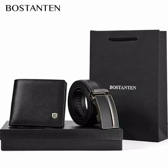 Bostanten Ikat Pinggang Pria Dan Dompet Lipat Asli Kulit 1Paket