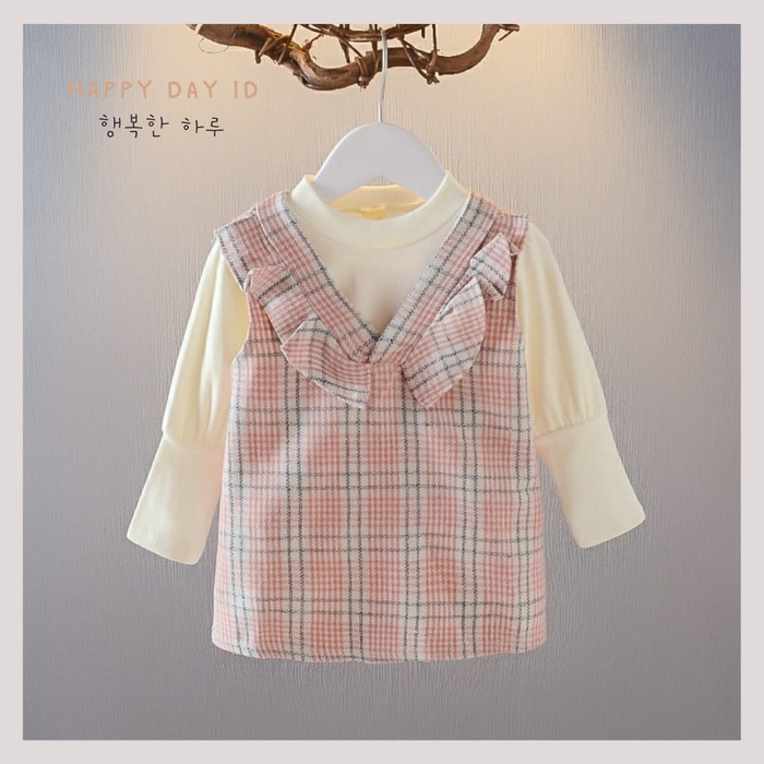 Gaun Anak Perempuan Dress Bayi Premium Baju Pesta Anak Outer Inner Set - Pink S C6N1 Best Seller Ter