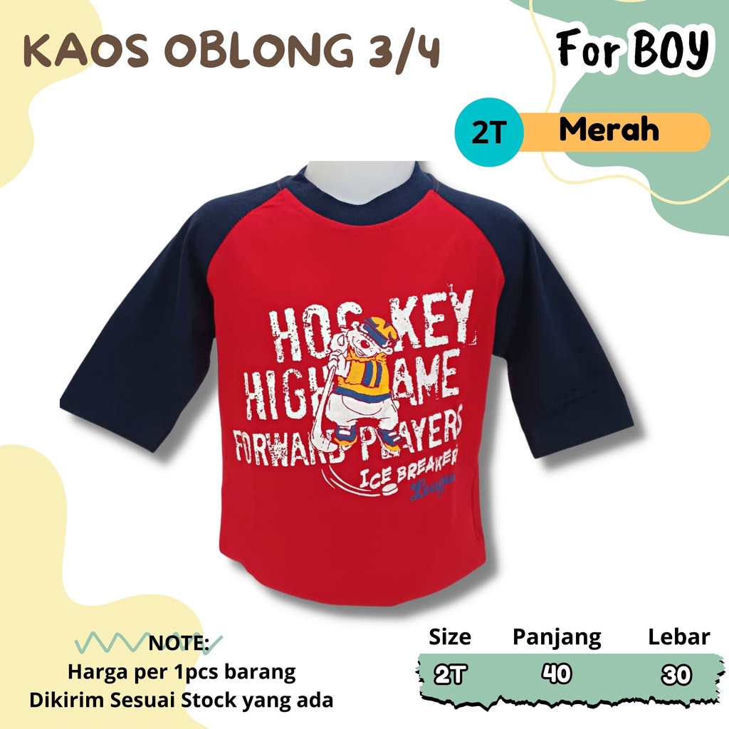 KAOS Oblong Lengan 3/4 Cowok usia 2 - 8 Tahun Atasan kaos lengan raglan anak laki laki tsirt boy