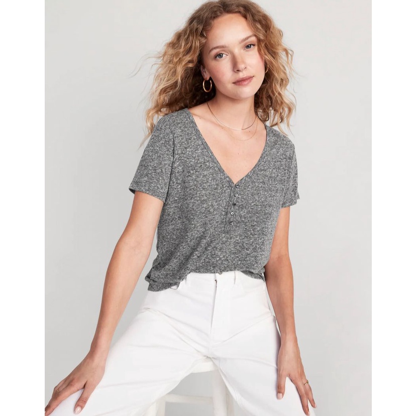 Oldnavy Linen Blend V-Neck Henley T-Shirt