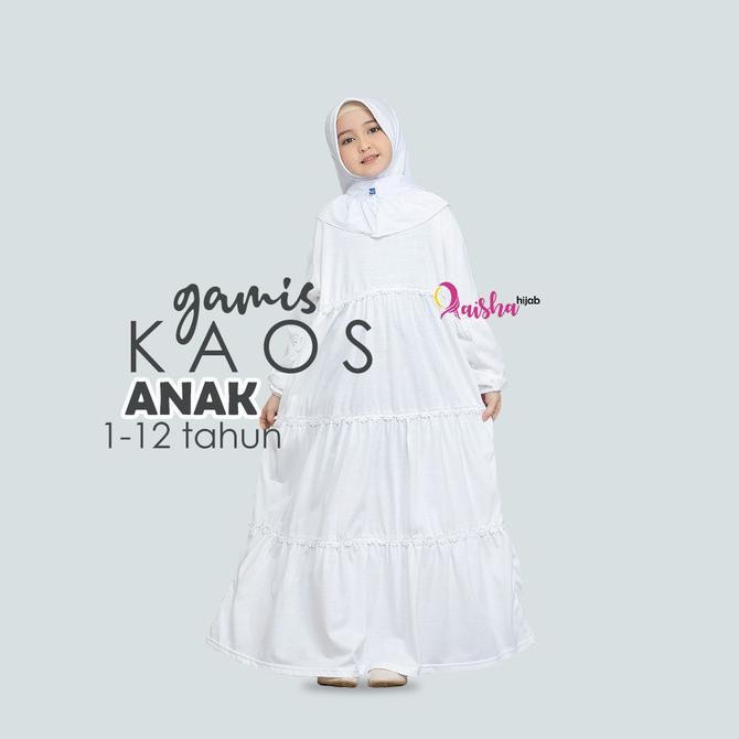 Baju Gamis Kaos Manasik Putih Polos Anak Perempuan Umur 1-13 Tahun