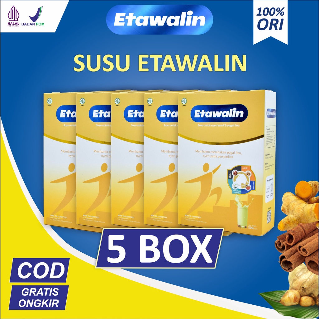 

[ORI] 5 BOX Etawalin 100 Original Susu Kambing Etawa Tingkatkan Kepadatan Kesehatan Tulang Sendi Susu Anti Pengapuran Sendi Asam Urat Rematik Reumatik Nyeri Sendi Cocok Untuk Lansia 200gr