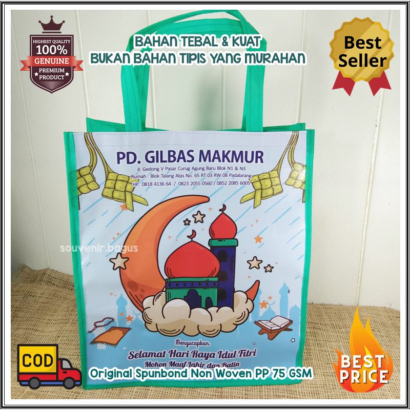 Tas Souvenir promosi Custom lebaran haji umroh arminareka natal paskah imlek 30x38cm sisi 12cm