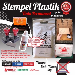 Stempel Plastik / Sterofoam / Cup Gelas / Mika + Free Tinta Permanent Waterproff