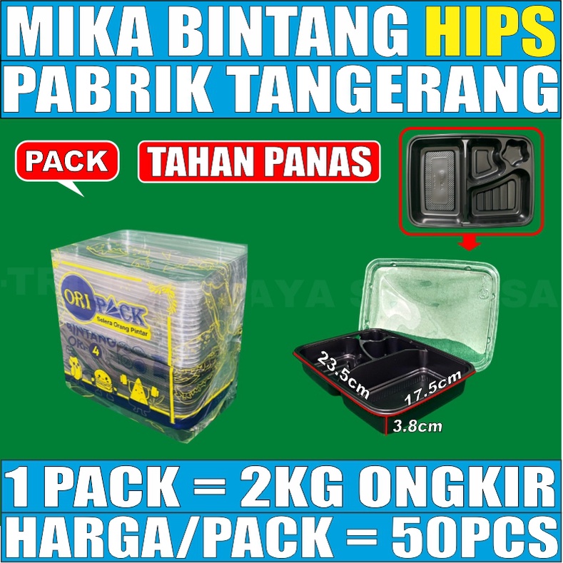 Mika Bento Bintang Hips Tahan Panas 4 Sekat Kotak Makan Per Pack Murah