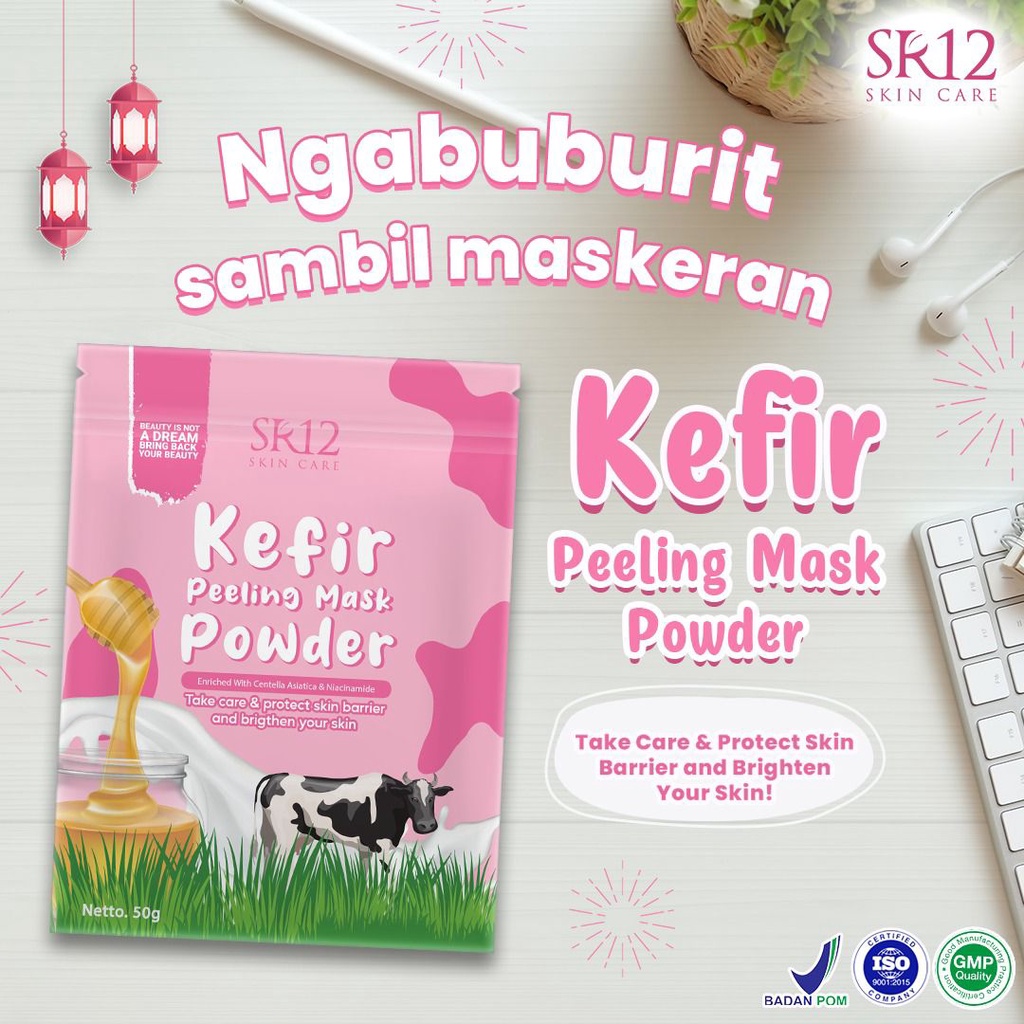 KEFIR PEELING MASK POWDER SR12  BPOM TERBAIK..!! SEMUA JENIS KULIT / MASKER KEFIR BUBUK / MENGANGKAT SEL KULIT MATI / MEMPERBAIKI SKIN BARRIER
