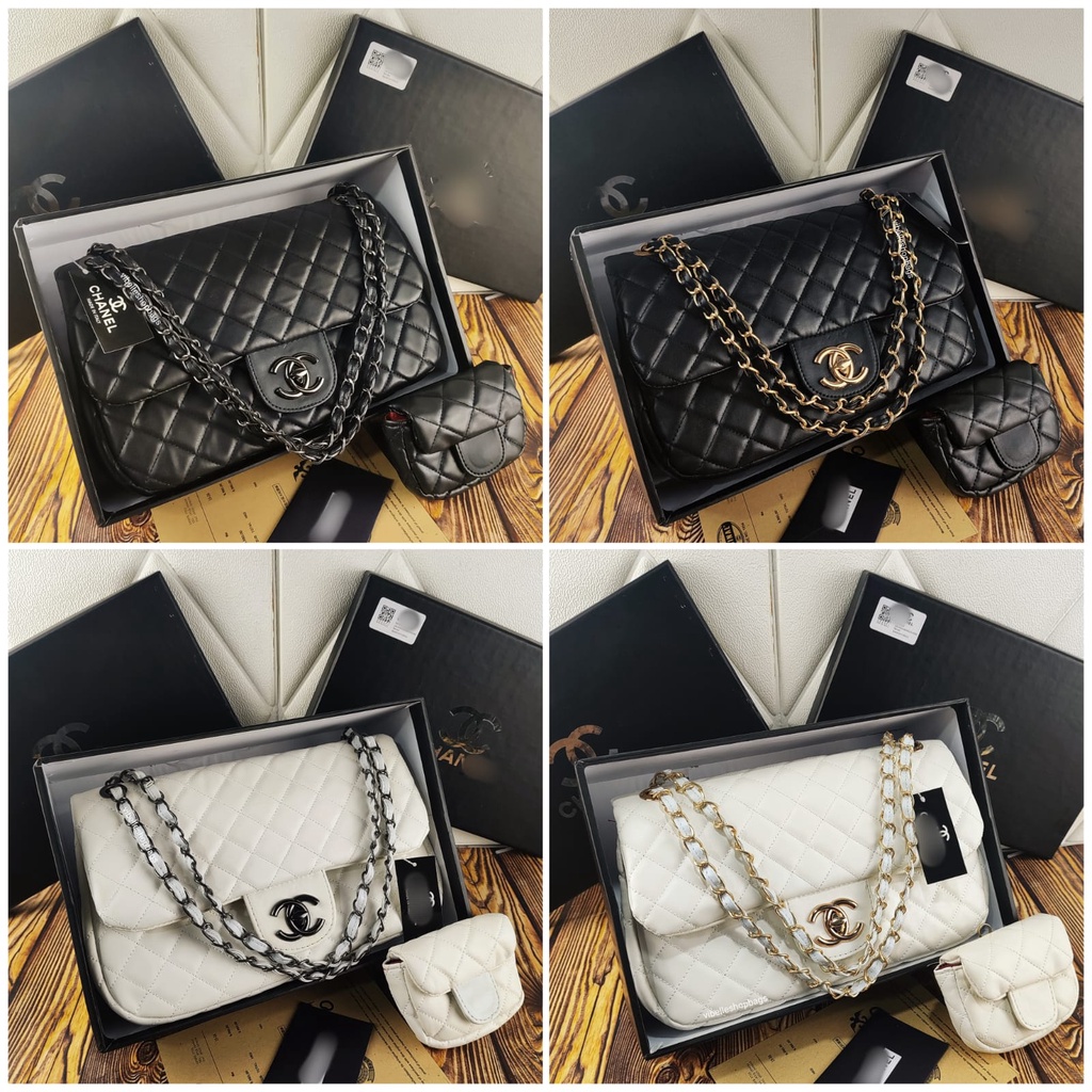 TAS WANITA MAXI SLINGBAG TAS BATAM IMPORT WOMEN BAGS - TAS CH. MAXI FREE PAPERBAG ASESORIS GOLD IMPORT CLASSIC PREMIUM FREE BOX - TAS IMPORT MAXY CLASSIC FREE BOX &amp; PAPERBAG KOMPLIT BRANDED PREMIUM ACC.GOLD BATAM HANDBAG MIRROR VIBELLESHOPBAGS 0901