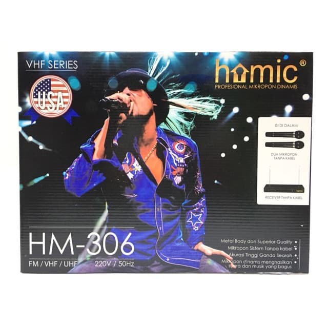 COD Mic Wireless Homic HM-306 Microphone Double Mik Karaoke Tanpa Kabel