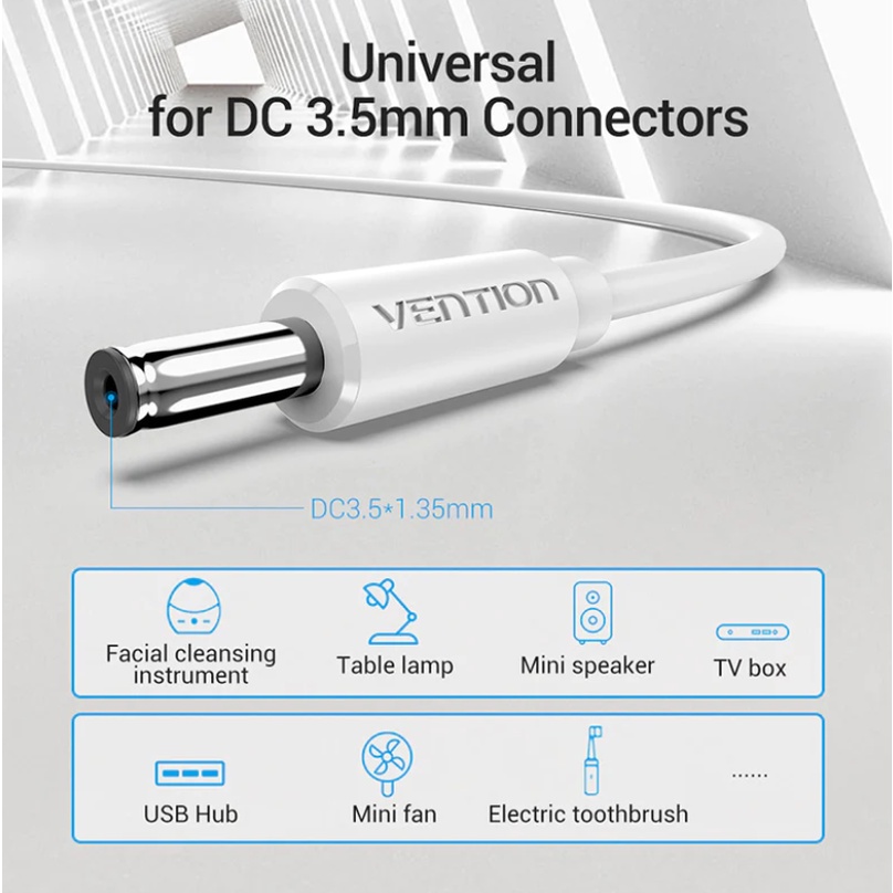 Vention Kabel Power USB to DC 3.5mm 5.5mm JACK 5V 0.5M 1M 1.5M