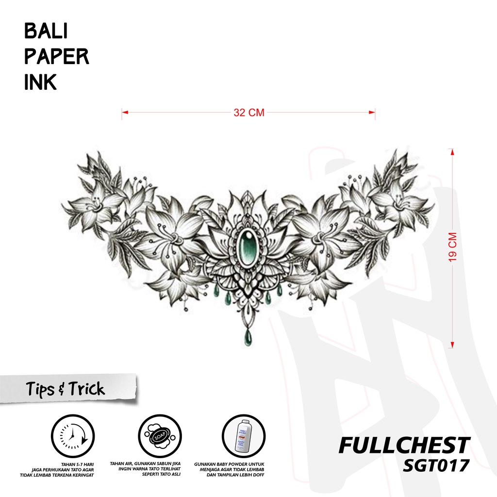 Bali Paper Ink SGT017 Sternum Tatto Temporary Basic Tato Temporer Full Dada - Tato Dada