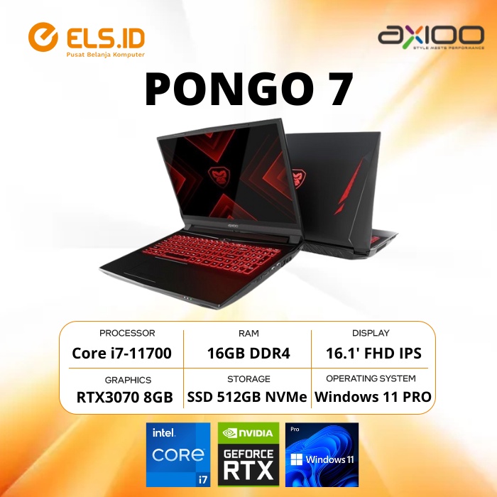 Axioo Pongo 7 i7 11700 16GB SSD 512GB 16.1 FHD IPS RTX3070 W11 PRO