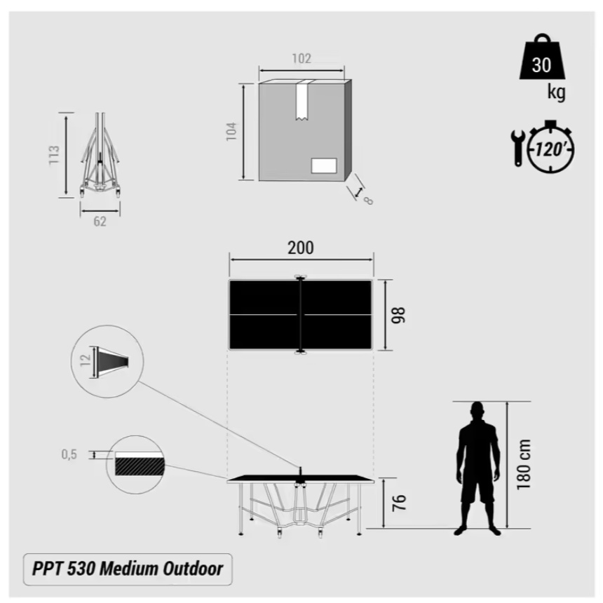 PONGORI PPT530 Meja Tenis Meja Medium Diluar Ruangan Dengan Cover