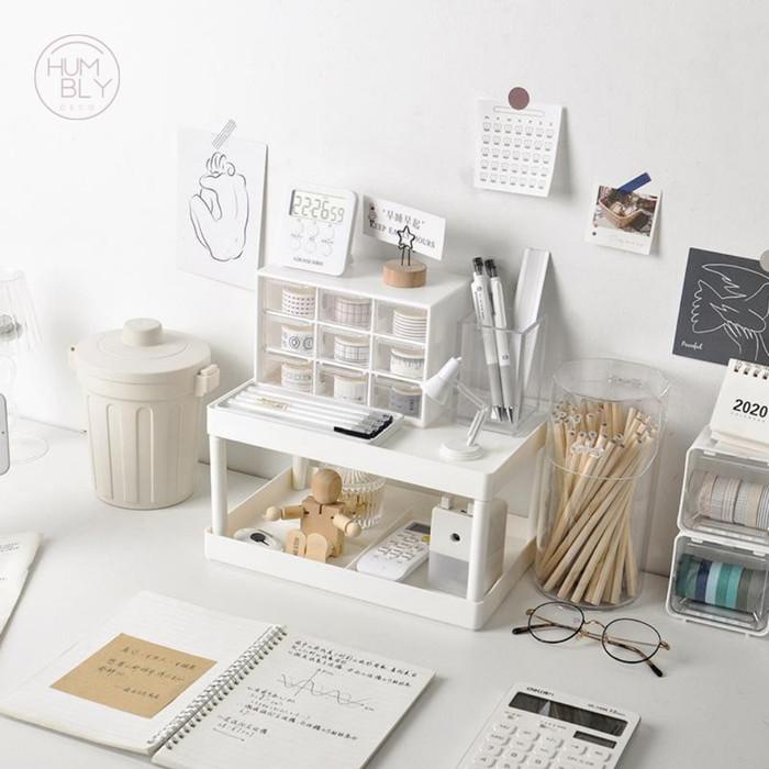 

2 Tier Study White Rack Organizer Aesthetic Korean Style