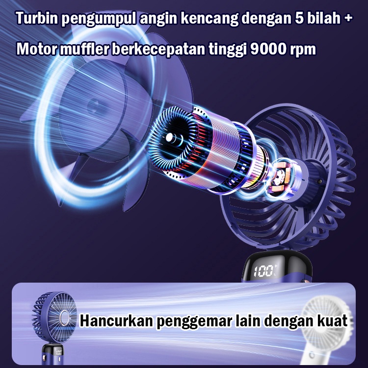 Kipas Angin Mini Portable USB 10000mAh 5-Speed Wind Kipas Angin Kecil Lipat LED Display Mini Fan Portable Aromaterapi Kipas Leher