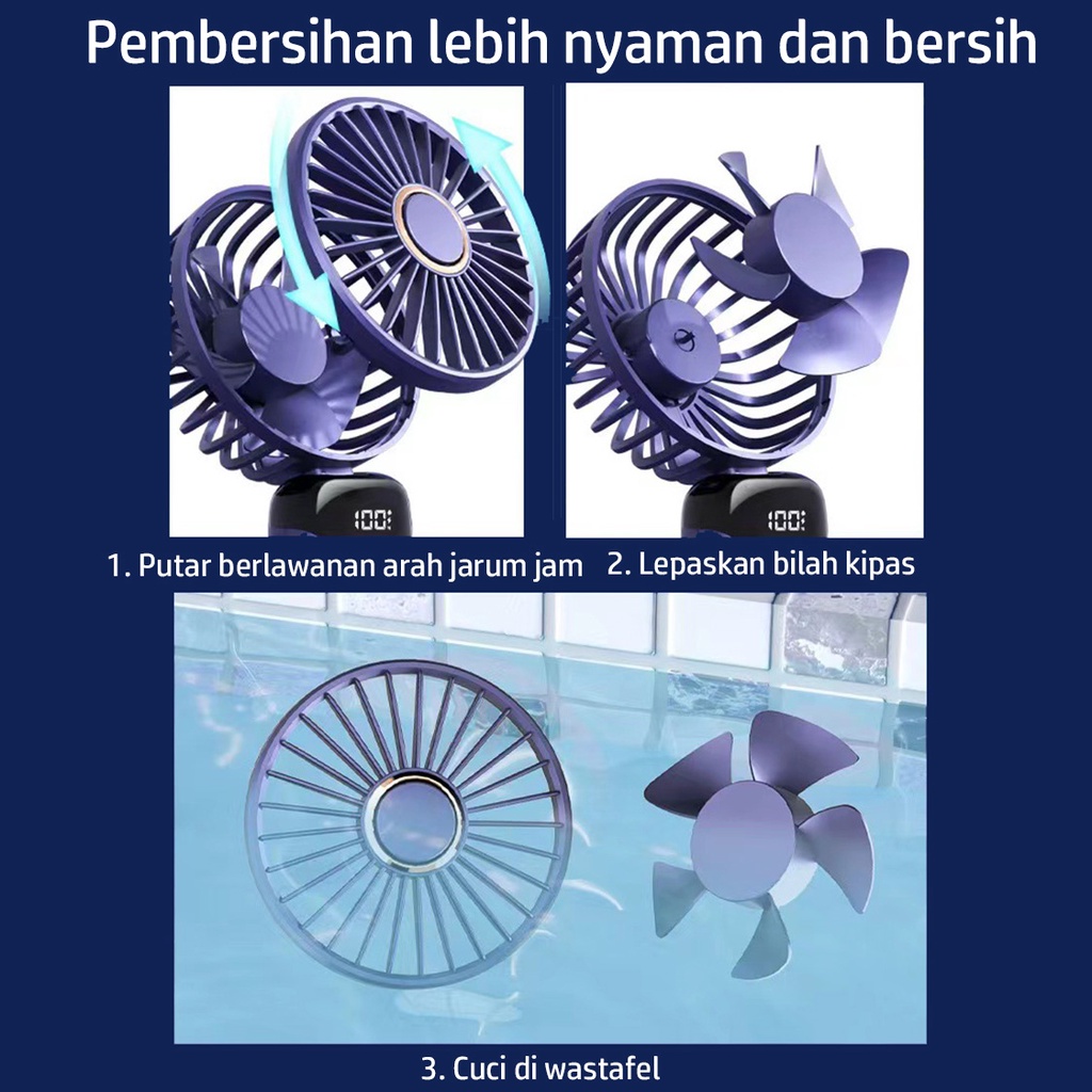 Kipas Angin Mini Portable USB 10000mAh 5-Speed Wind Kipas Angin Kecil Lipat LED Display Mini Fan Portable Aromaterapi Kipas Leher