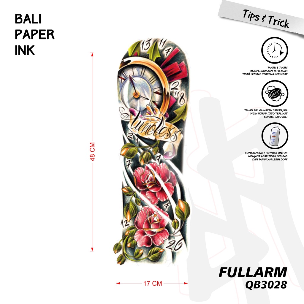 Bali Paper Ink QB3028 Bunga Tatto Temporary Basic Tato Temporer Full Lengan - Tato Lengan