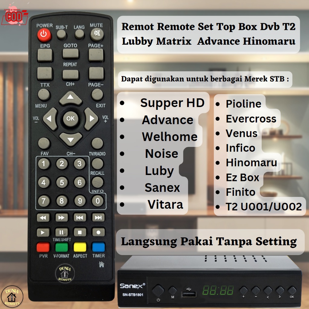 Remot Remote Set top box LUBY DVB T2 Parabola Advance PIOLINE NEW Hinomaru no setting