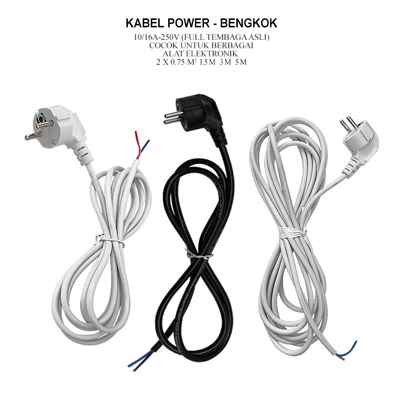 1.5M ASLI TEMBAGA KABEL POWER BENGKOK STEKER COLOKAN 2 KABEL SNI TERSEDIA 3 UKURAN 1,5M 3M DAN 5M PUTIH DAN HITAM