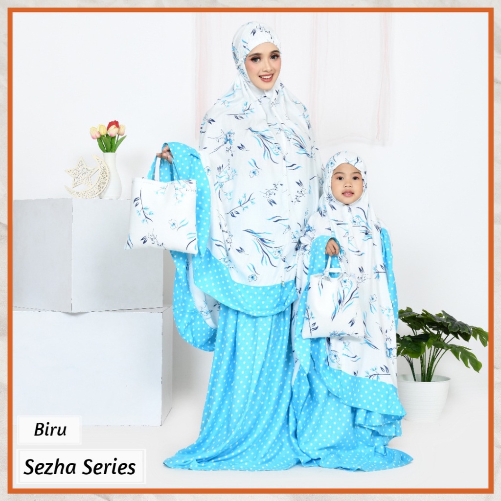 Ezpata Mukena Sezha Couple Ibu &amp; Anak Rayon Premium Motif Bunga Polkadot Kekinian Rukuh Putusan Free Tas