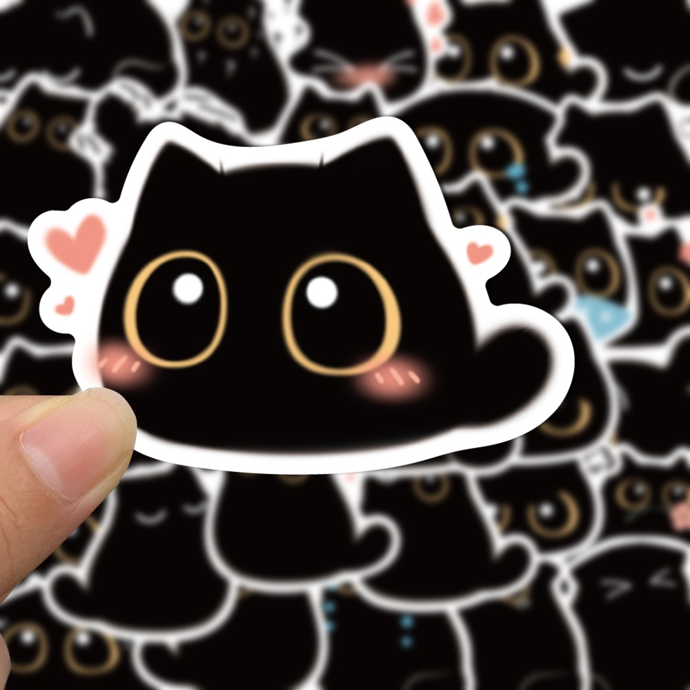 40pcs Bola Bara, Stiker Kucing Hitam, Kartun Lucu, Stiker Buku Besar Tangan, Casing Telepon, Stiker Tahan Air Komputer