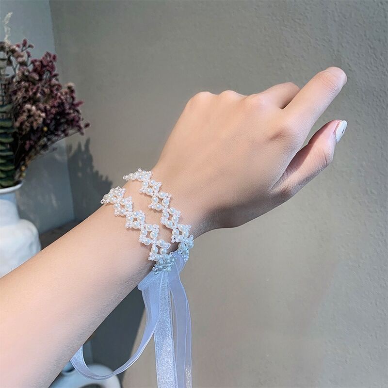 AC088 Ribbon Rambut Head Piece Lace Mutiara Kalung Gelang Feminim Korea