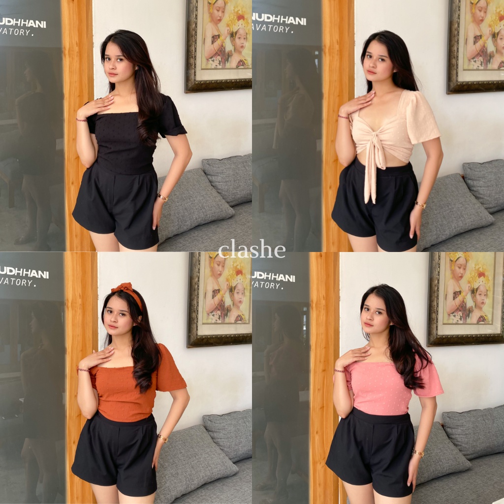 Baju Crop Tali Wanita Atasan Lengan Pendek Uragiri Anti Lecek Korean Style Kekinian Terbaru Ootd Jenny Top by Clashe