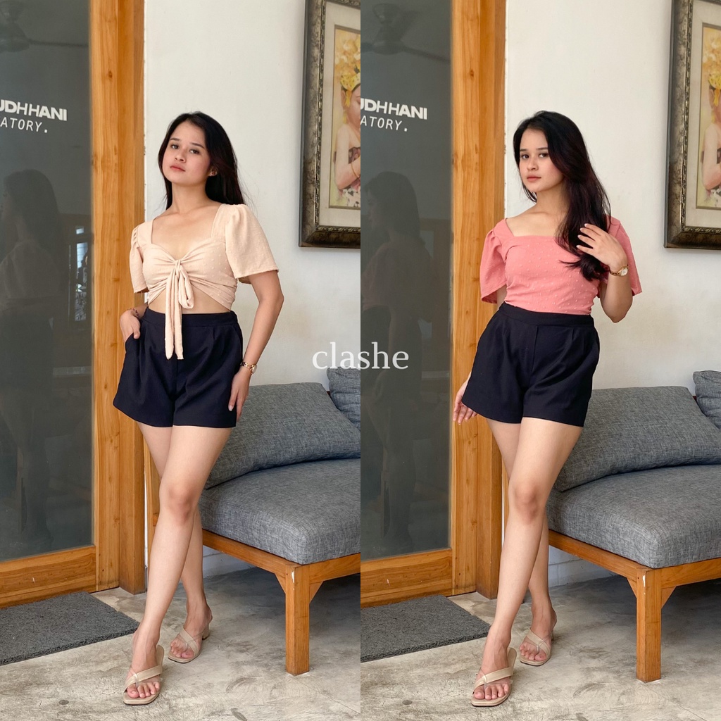 Baju Crop Tali Wanita Atasan Lengan Pendek Uragiri Anti Lecek Korean Style Kekinian Terbaru Ootd Jenny Top by Clashe