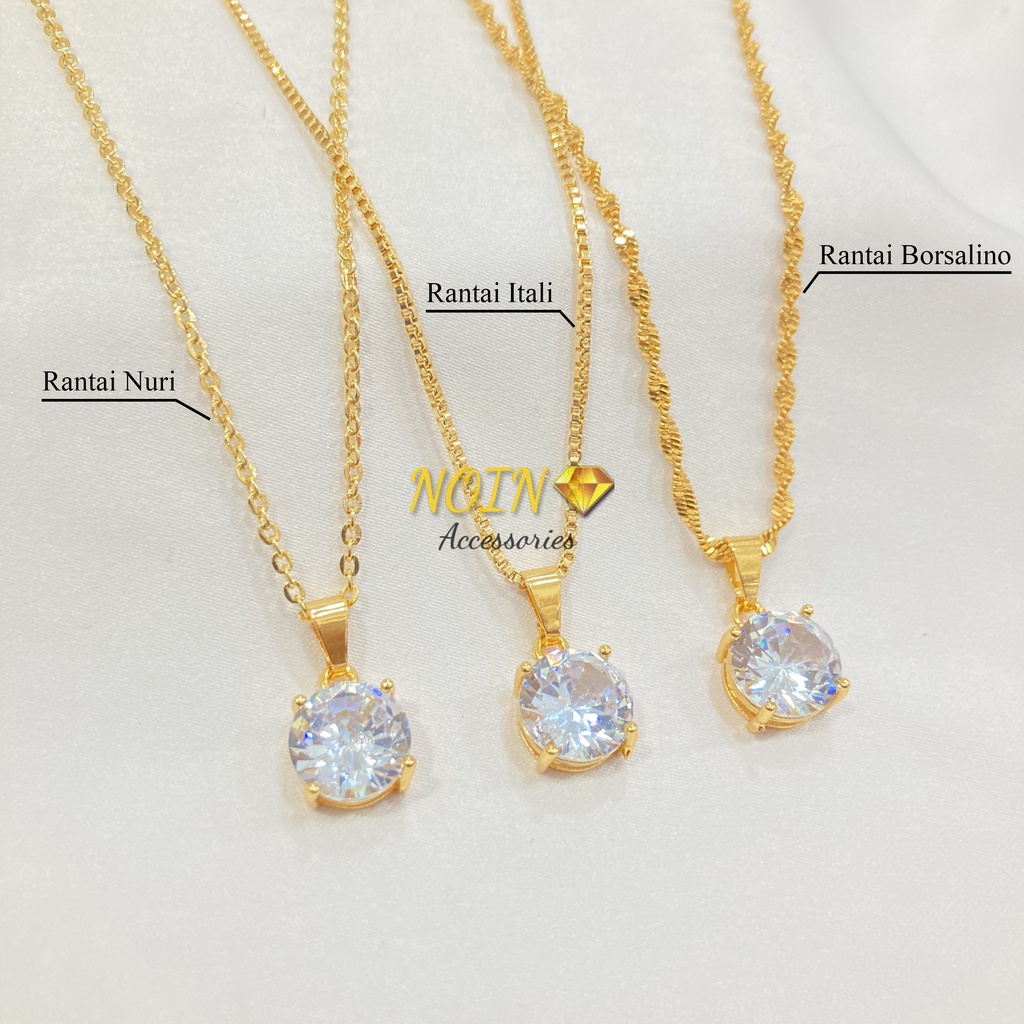 Kalung Liontin Lapis Emas Permata Mata Satu Zircon Macam Model Rantai Aksesoris Perhiasan