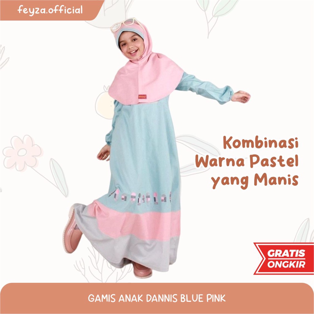 Gamis Dannis Blue Pink Setelan Baju Muslim Anak Perempuan Fashion Muslimah Kekinian By Feyza Officia