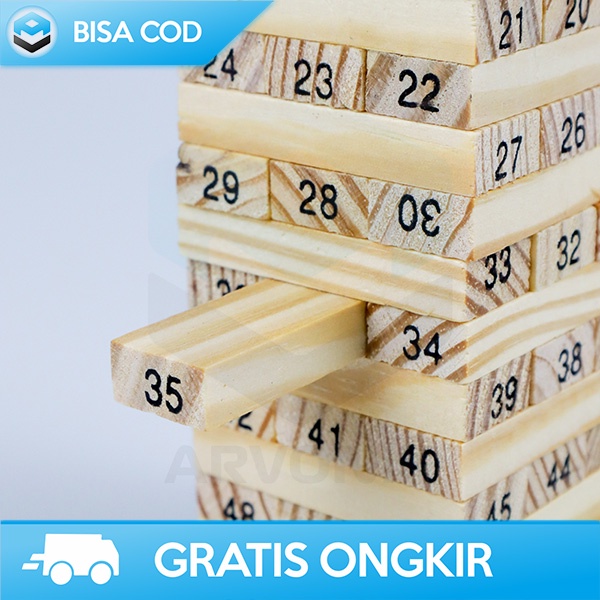 PERMAINAN UNO STACKO 54 BALOK DENGAN 4 DADU BY TAFFWARE MATERIAL KAYU