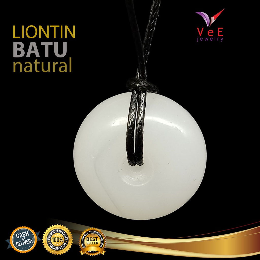 Kalung Liontin Batu Giok Asli Cina Donat Putih - VeE Liontin Terapi Kesehatan