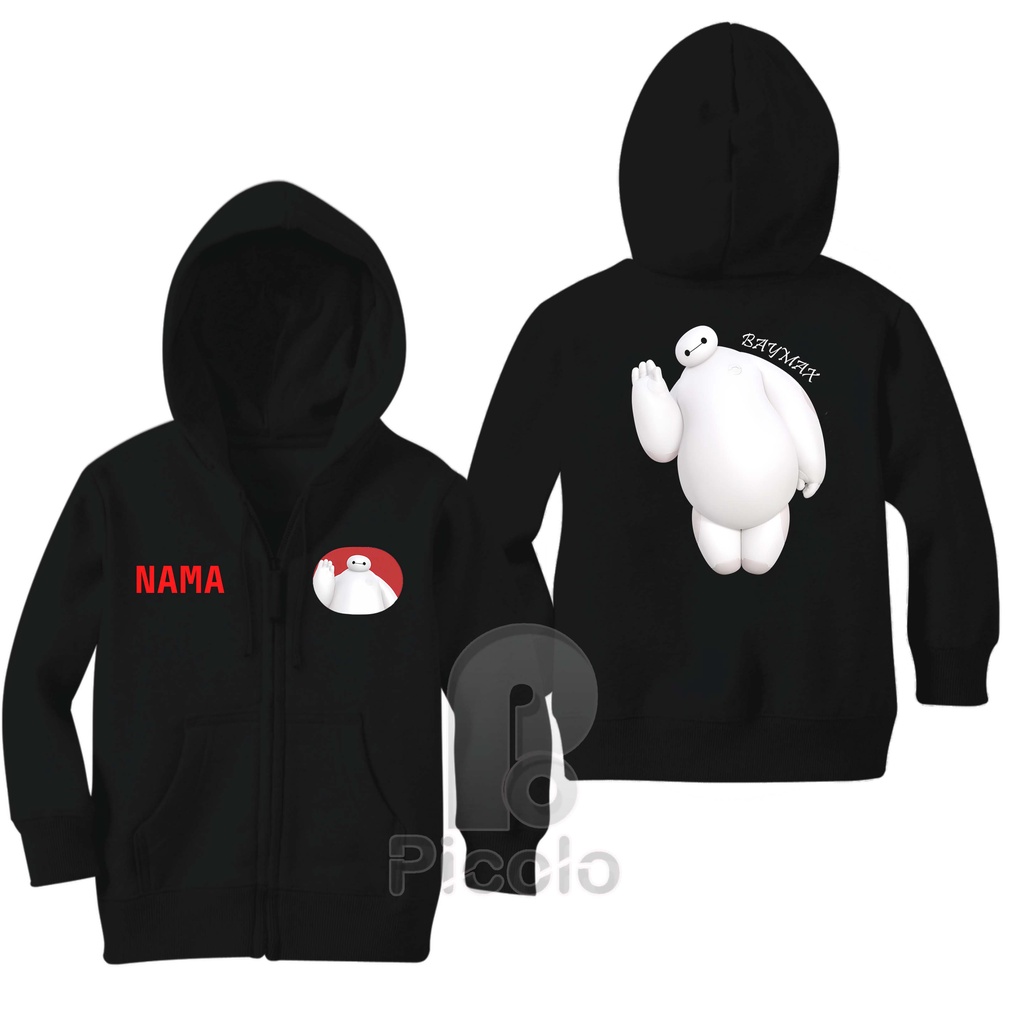 (FREE NAMA) SWEATER ZIPPER HOODIE ANAK MOTIF KARAKTER KARTUN BIG HERO BAYMAX UNISEX