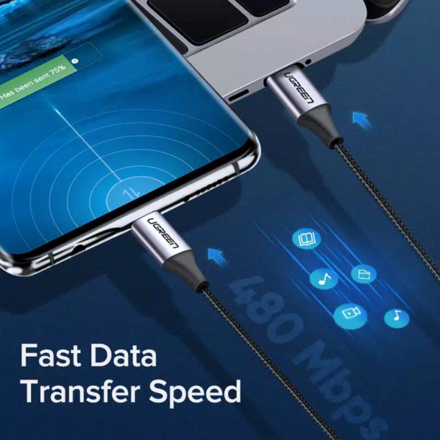 UGREEN ORIGINAL Kabel Data TYPE C TO TYPE C 100W 5A 2M 2 Meter Super Fast Charging Quick Charge Qualcomm for Samsung XiaoMi Oppo Vivo Realme Tipe C 100 Watt