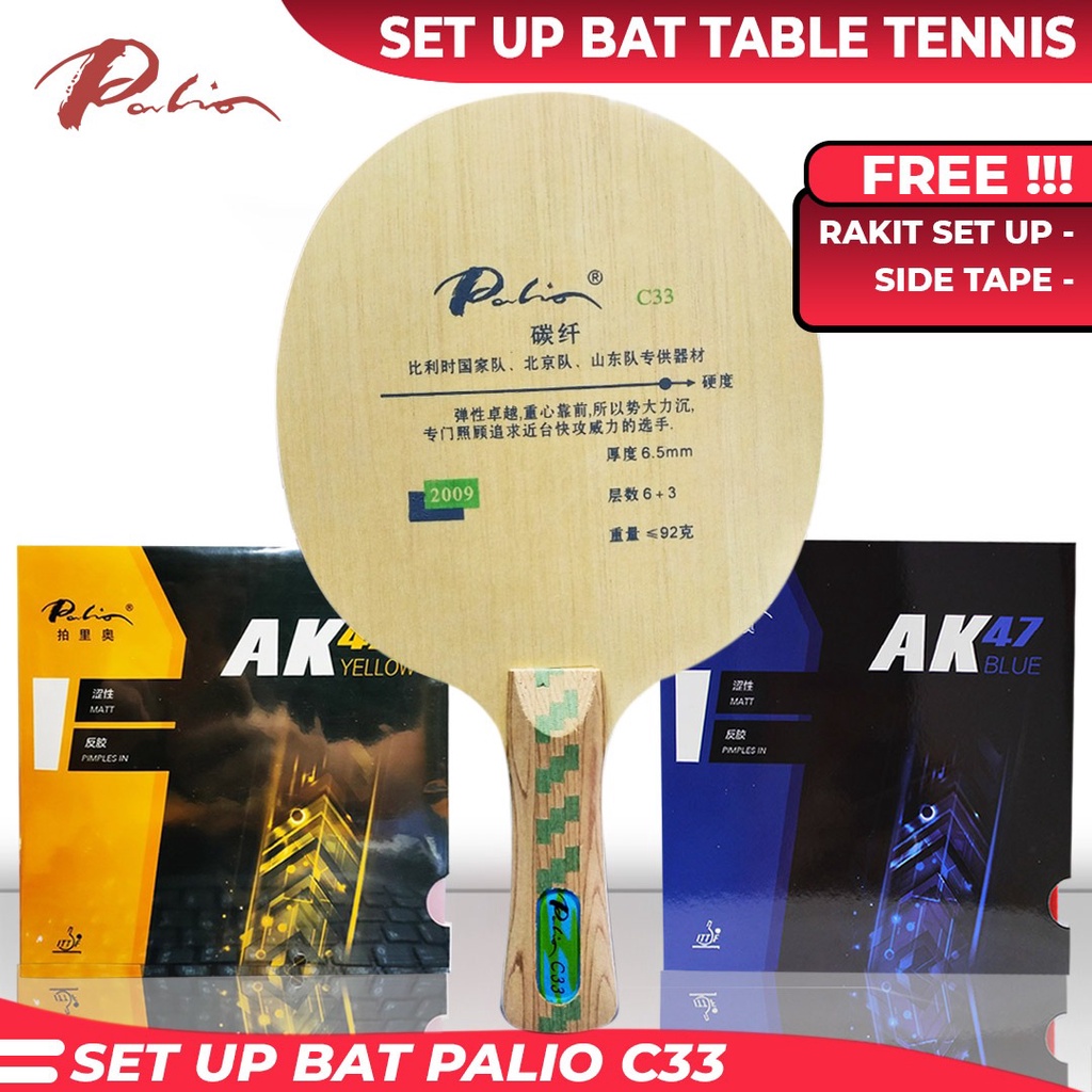 Paket Bat Pingpong Rakitan Palio C33 3 Carbon AK47 Yellow AK47 Blue