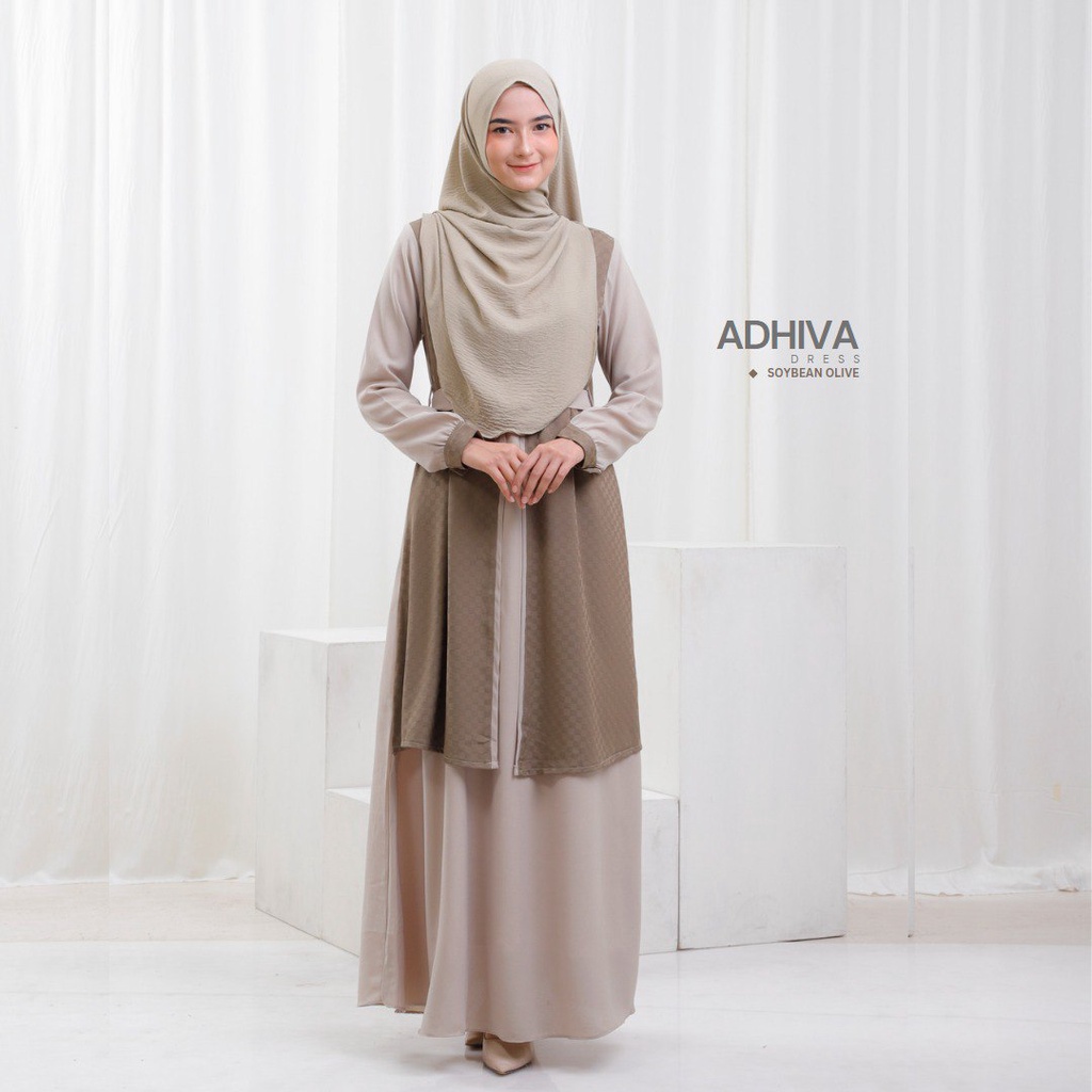 Adhiva dress - Gamis Wanita Muslimah kombinasi outer by Riskirich