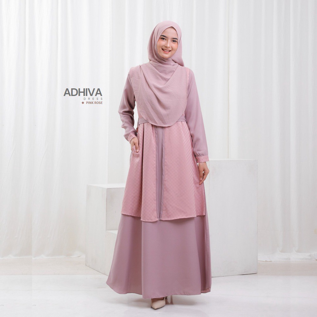 Adhiva dress - Gamis Wanita Muslimah kombinasi outer by Riskirich