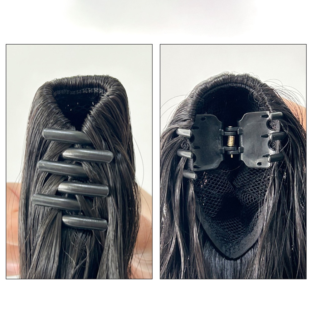 Berbulu Alami Keriting Cakar Klip Ponytail Wig Wanita Gadis Temperamen Tahan Panas Ekstensi Rambut Sintetis 35cm