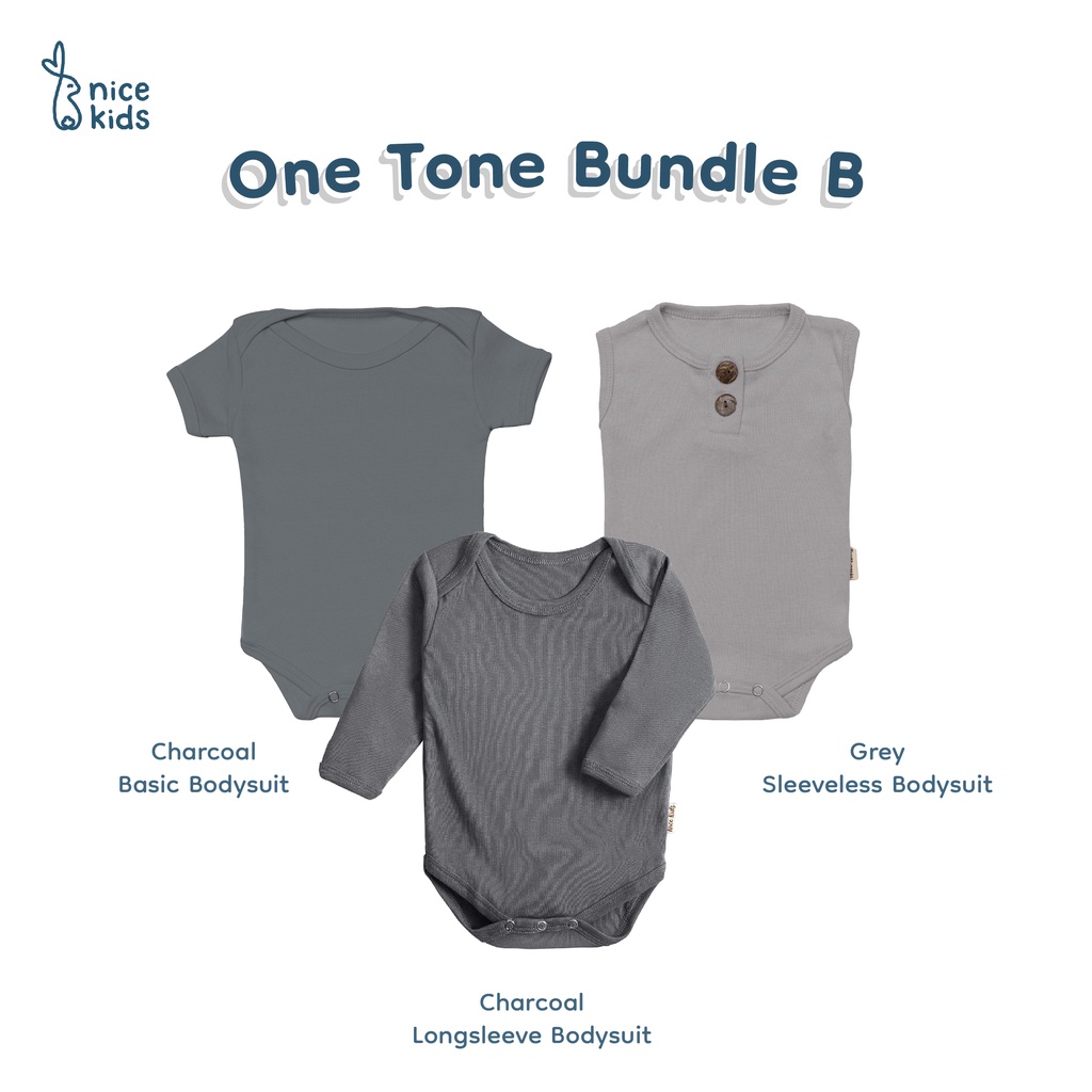 Nice Kids - [3 PCS] Paket Bundle One-Tone New Bodysuit (Set Onesie Jumper Romper Bayi Baby 0-2 Tahun)