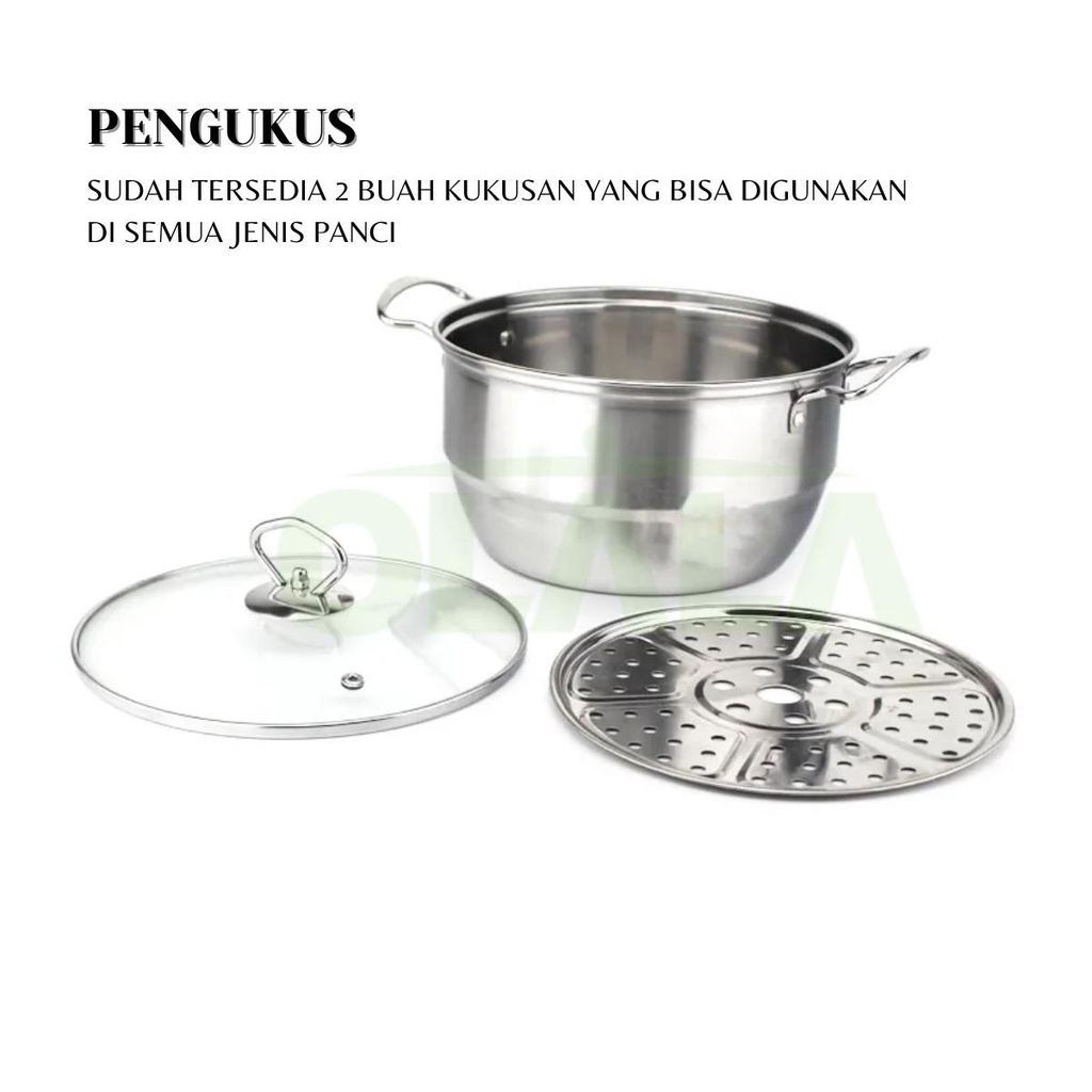 PANCI SET STAINLESS HIGH POT STEAMER + TUTUP KACA 12PCS PANCI STAINLESS STEEL OLL-CH4615