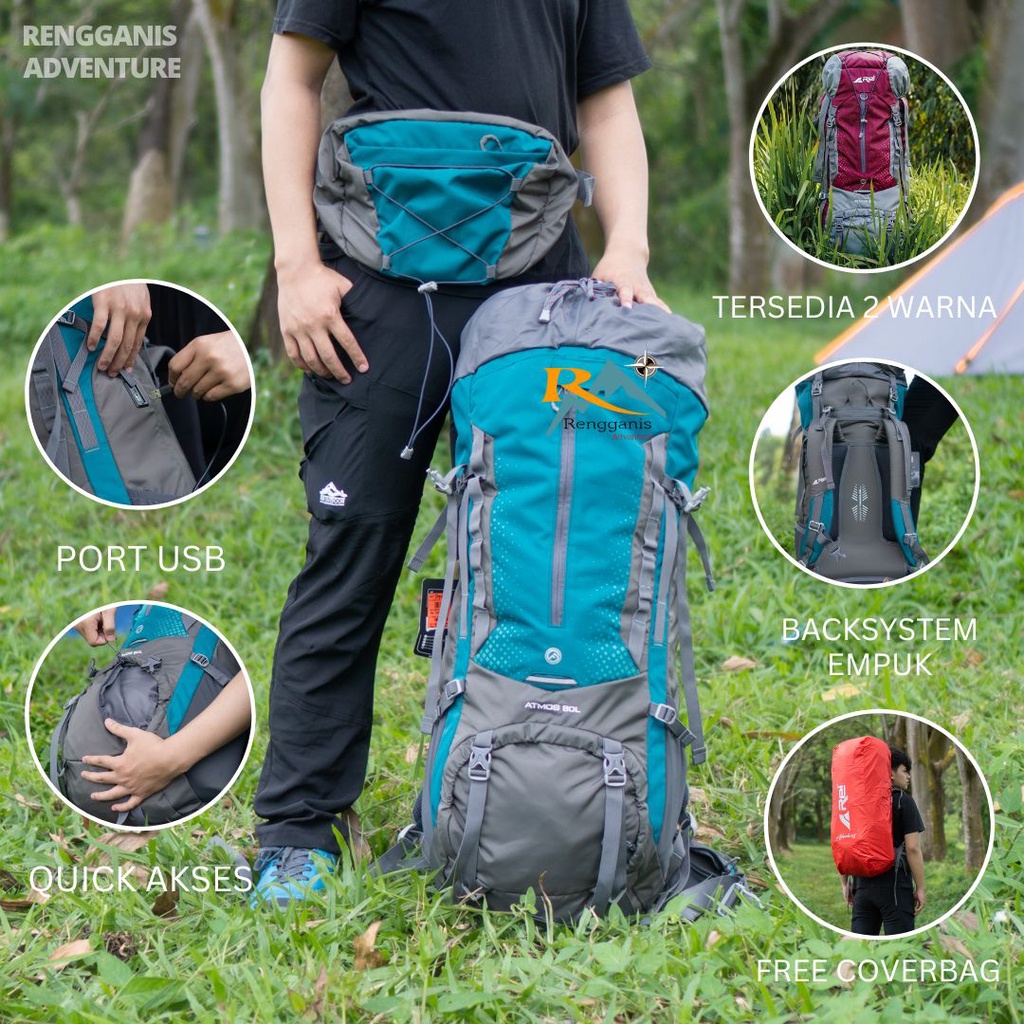 Tas Gunung Arei Atmos 60 Liter Tas Ransel Hiking  Carrier Atmos 80 Liter Gunung