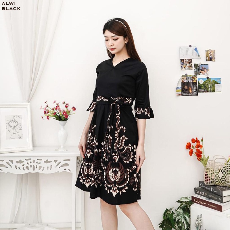 Evercloth Alwi Dress Batik Modern Wanita Gaun Terusan Jumbo Couple Sarimbit Seragam Family Set Bigsize