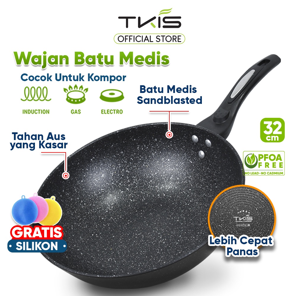 TKIS Wokpan Batu Medis 32cm Wajan Penggorengan Panci Anti Lengket TK-822A01