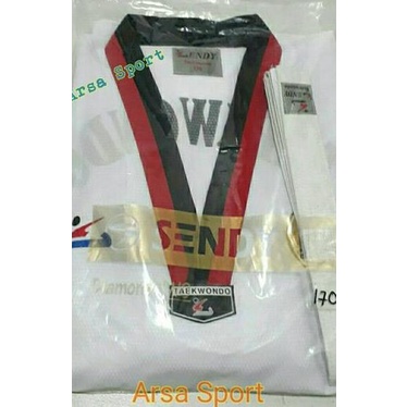 Baju Taekwondo Kerah Merah Hitam Merk Sendy / Dobok / Dogi Tekwondo bah07