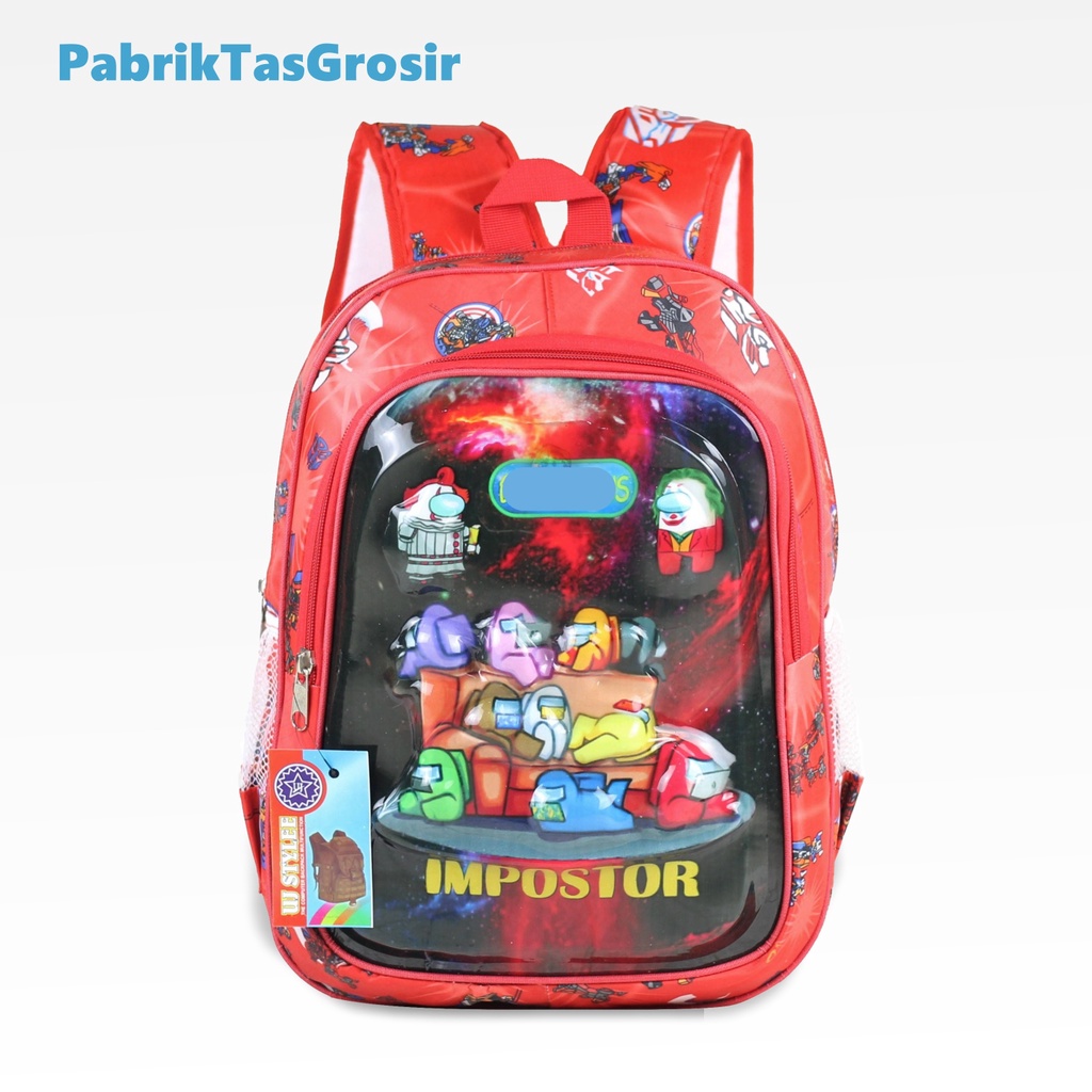 Tas Gendong Sekolah Anak Lampu Laki Laki Among Impostor  Ransel Lampu LED Anak Cowok Merah Tas Anak Tk Tas Anak Sd Tebal Keren Muat Ipad Bahan Tebal Impor