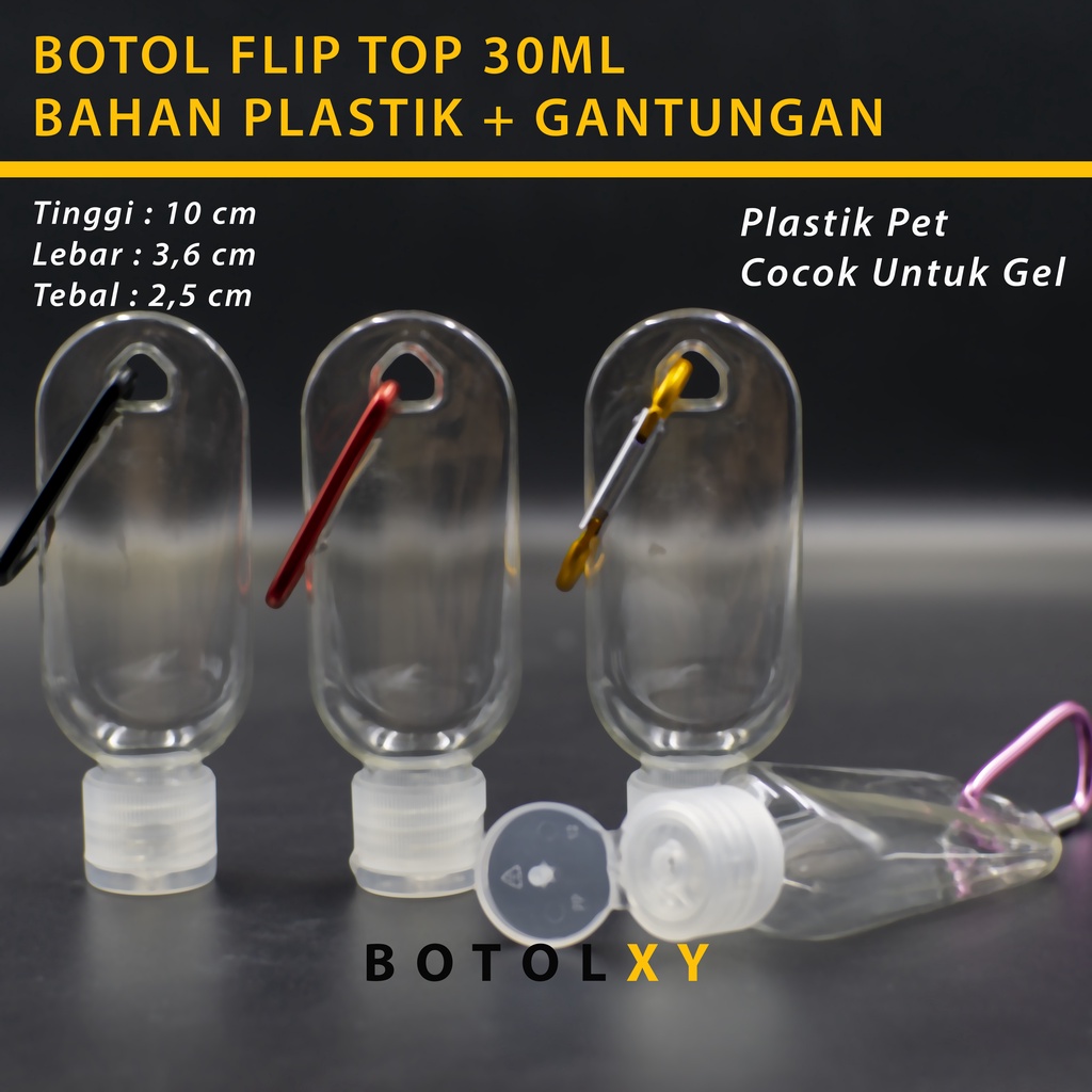 Botol Plastik PET 30ml Flip Top / Fliptop Gantungan Carabiner Gel Hand Sanitizer