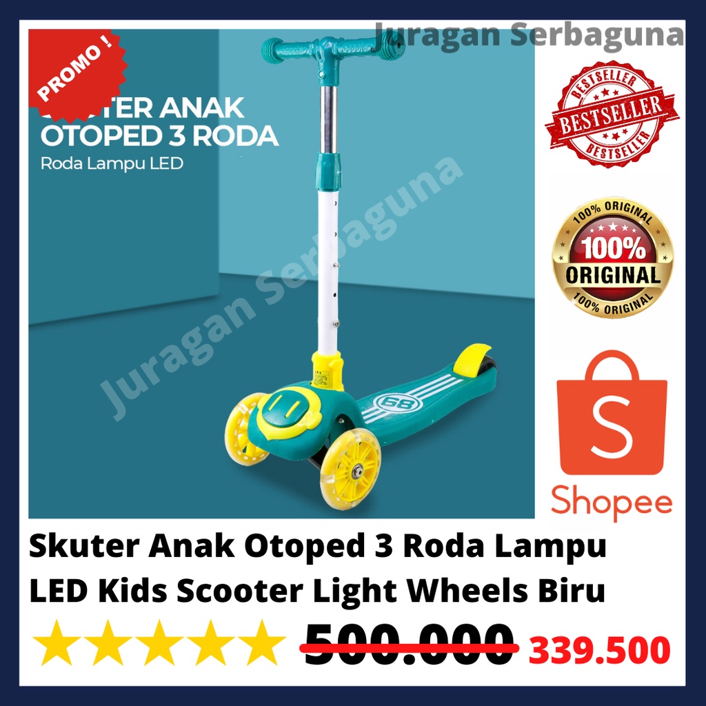 Skuter Anak Otoped 3 Roda Lampu LED Kids Scooter Light Wheels Biru