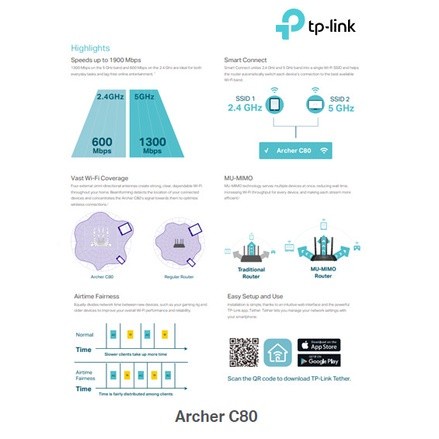 TP-LINK  ARCHER C80 AC1900 WIRELESSMU-MIMO Wi-Fi Router