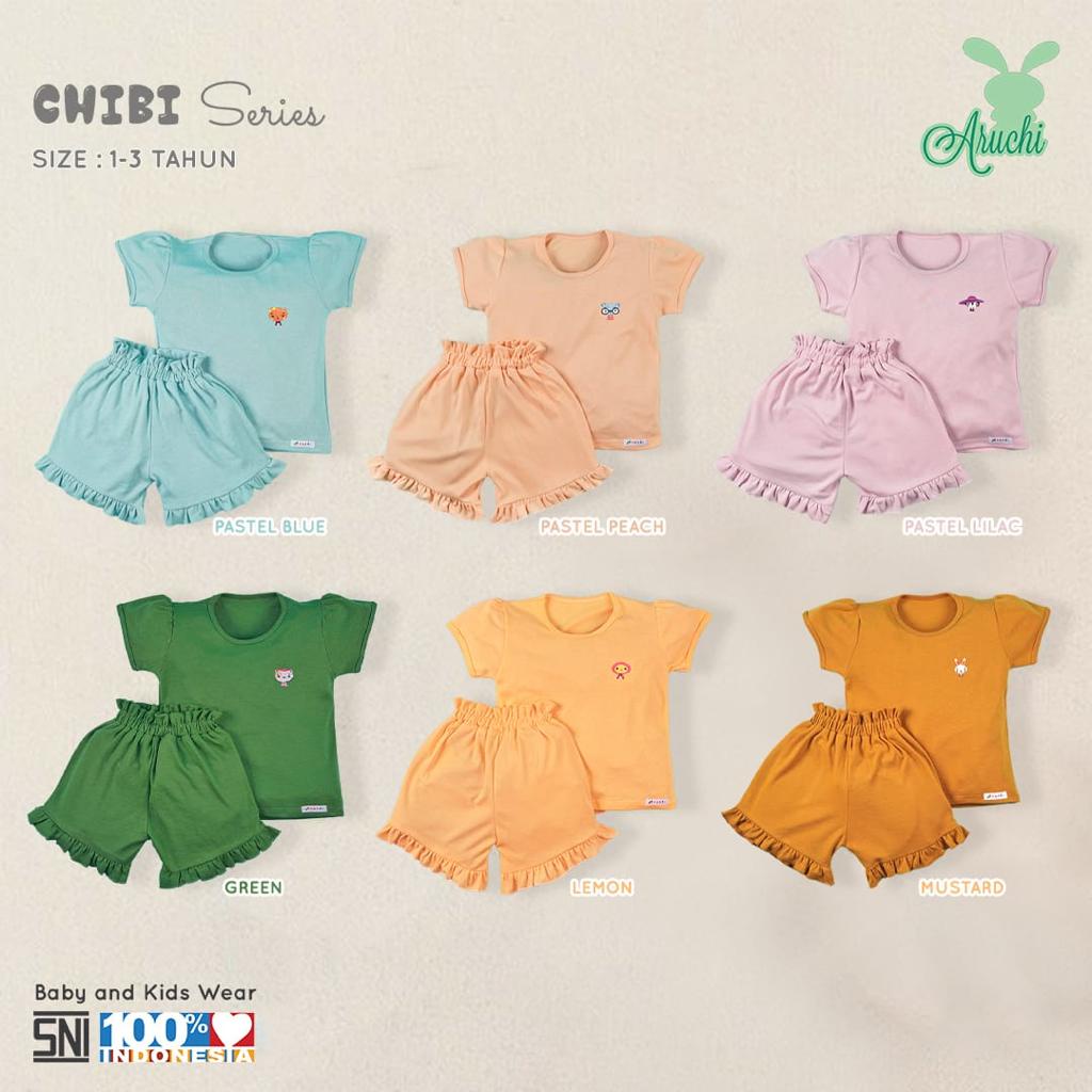 Aruchi Setelan Pendek Chibi 1-3 Tahun Setelan Pendek Ruffle Aruchi Chibi Series CBKS